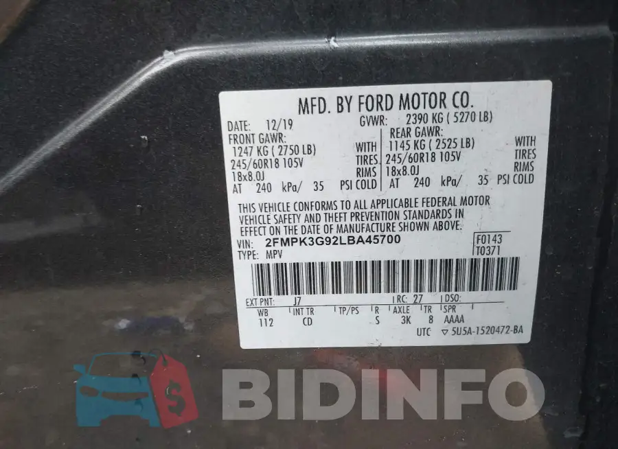 2FMPK3G92LBA45700 Photo# 9