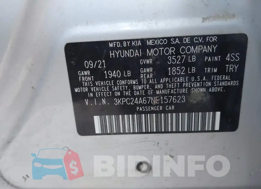 3KPC24A67NE157623 Photo# 9