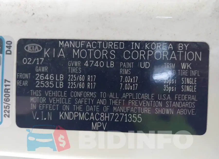 KNDPMCAC8H7271355 Photo# 9
