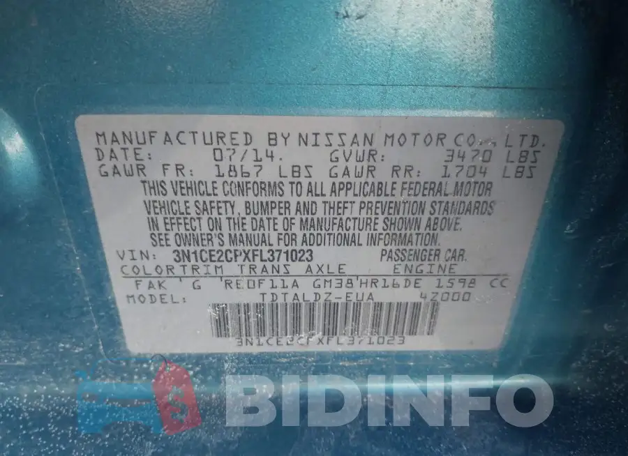 3N1CE2CPXFL371023 Photo# 9