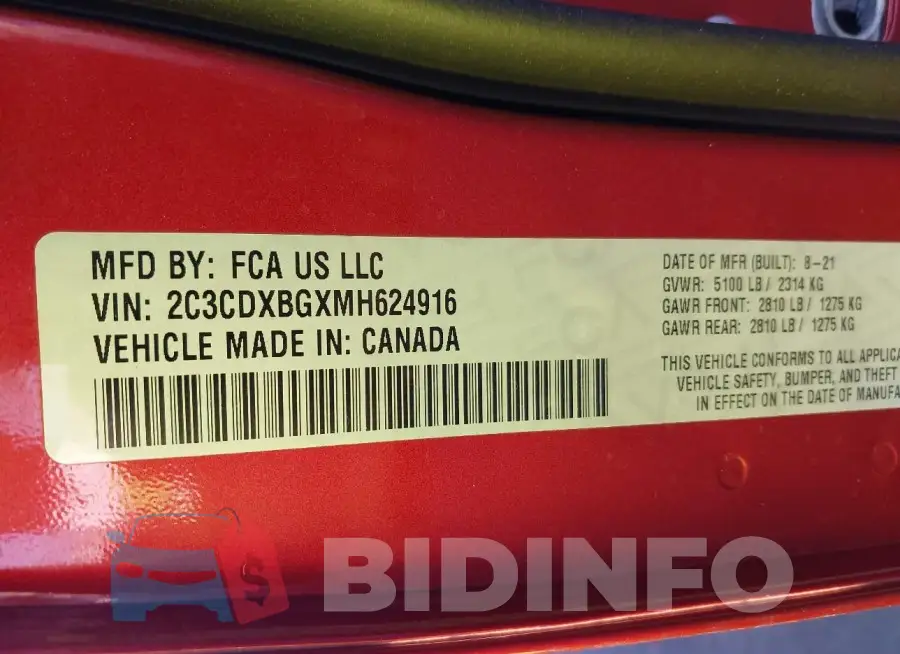 2C3CDXBGXMH624916 Photo# 9