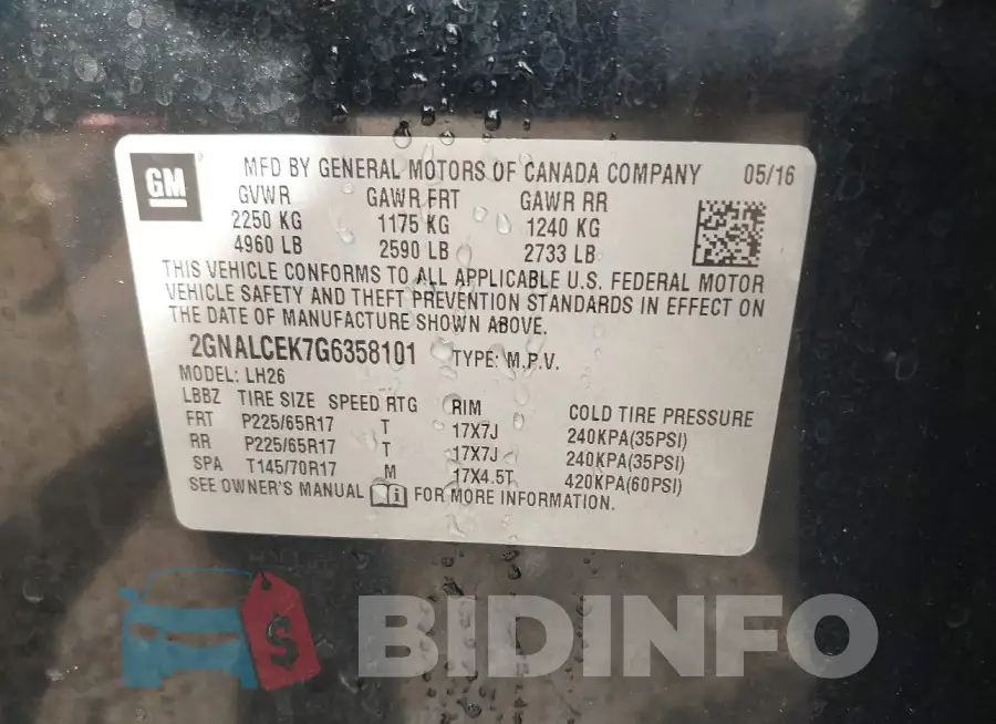 2GNALCEK7G6358101 Photo# 9