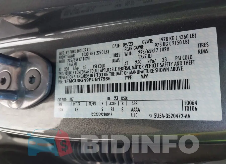 1FMCU0GN9PUB17965 Photo# 9
