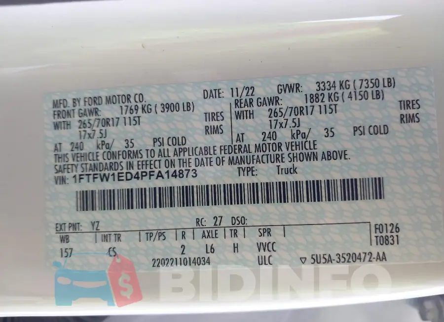 1FTFW1ED4PFA14873 Photo# 9