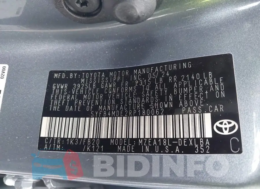 5YFB4MDE2RP180062 Photo# 9