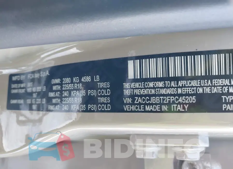ZACCJBBT2FPC45205 Photo# 9