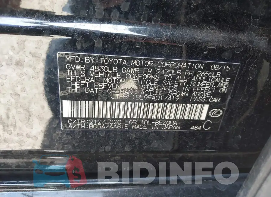 JTHBE1BL9FA017419 Photo# 9