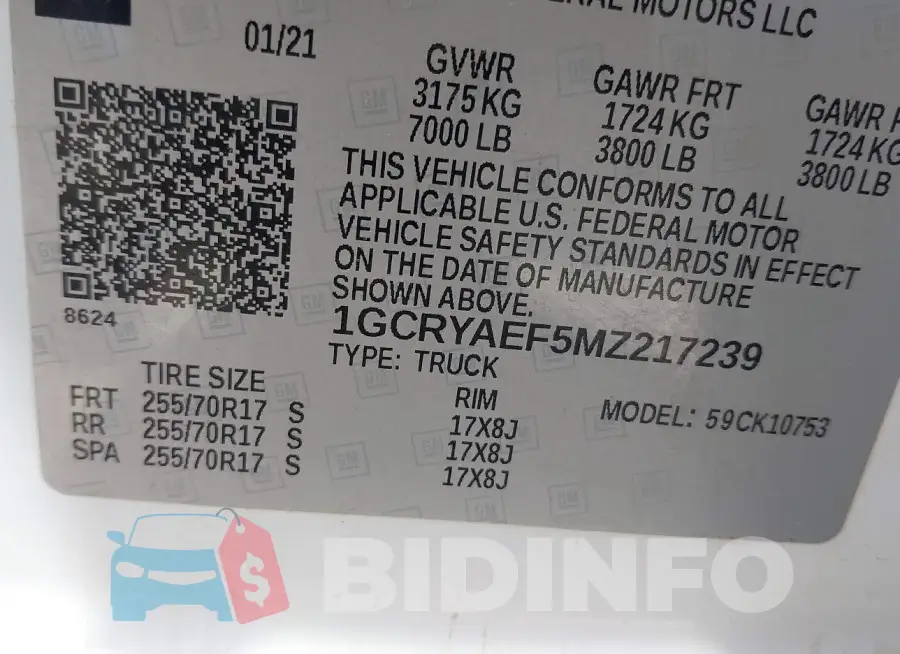 1GCRYAEF5MZ217239 Photo# 9