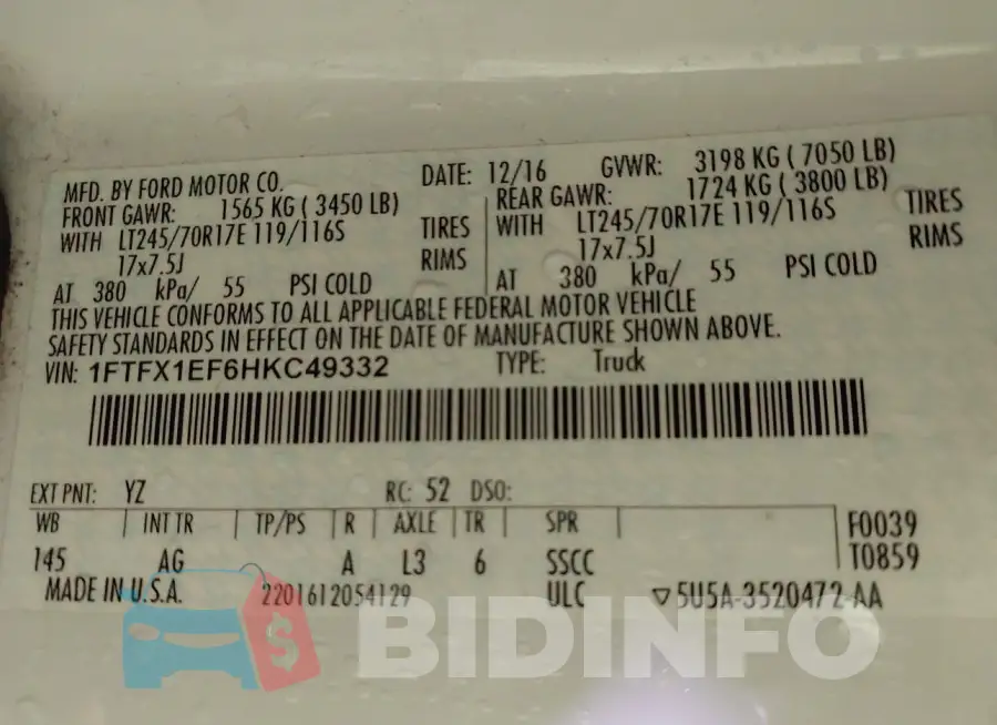 1FTFX1EF6HKC49332 Photo# 9