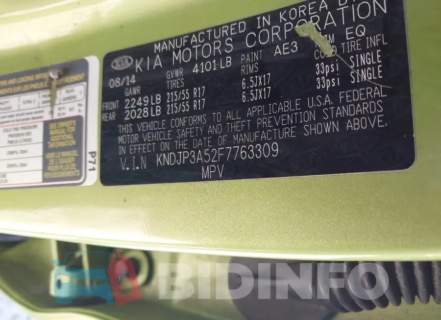 KNDJP3A52F7763309 Photo# 9