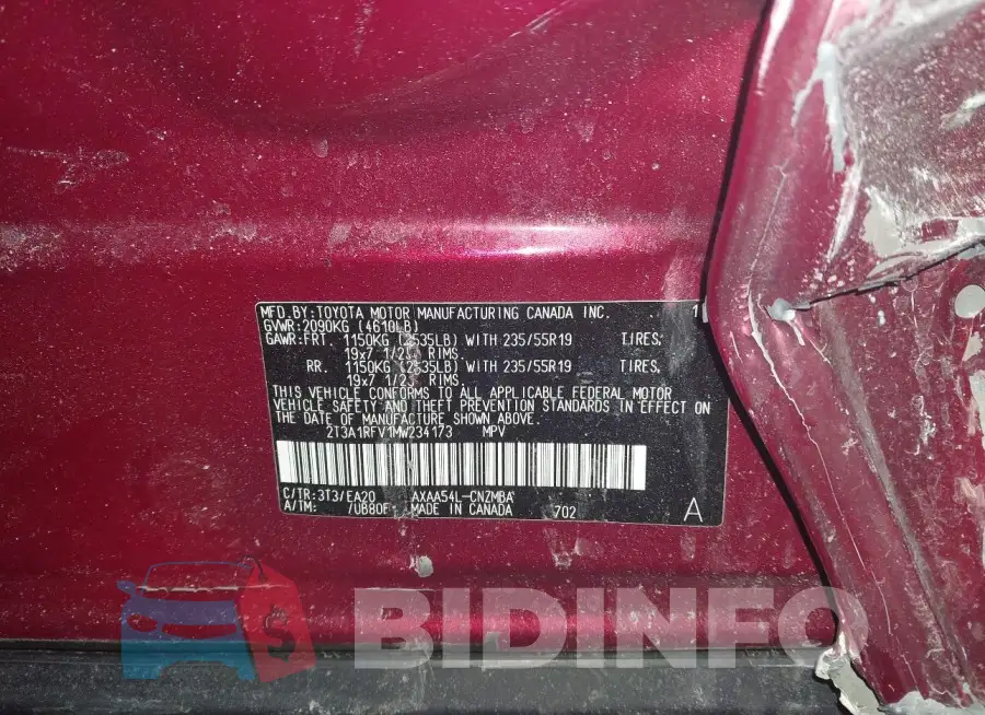 2T3A1RFV1MW234173 Photo# 9