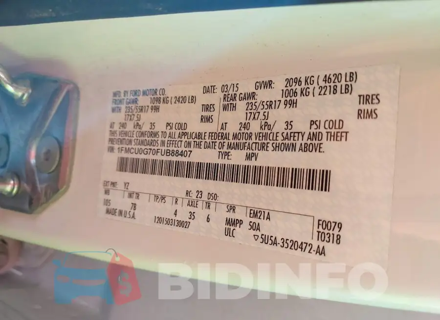 1FMCU0G70FUB88407 Photo# 9