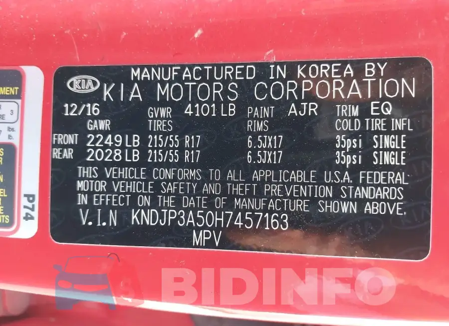 KNDJP3A50H7457163 Photo# 9