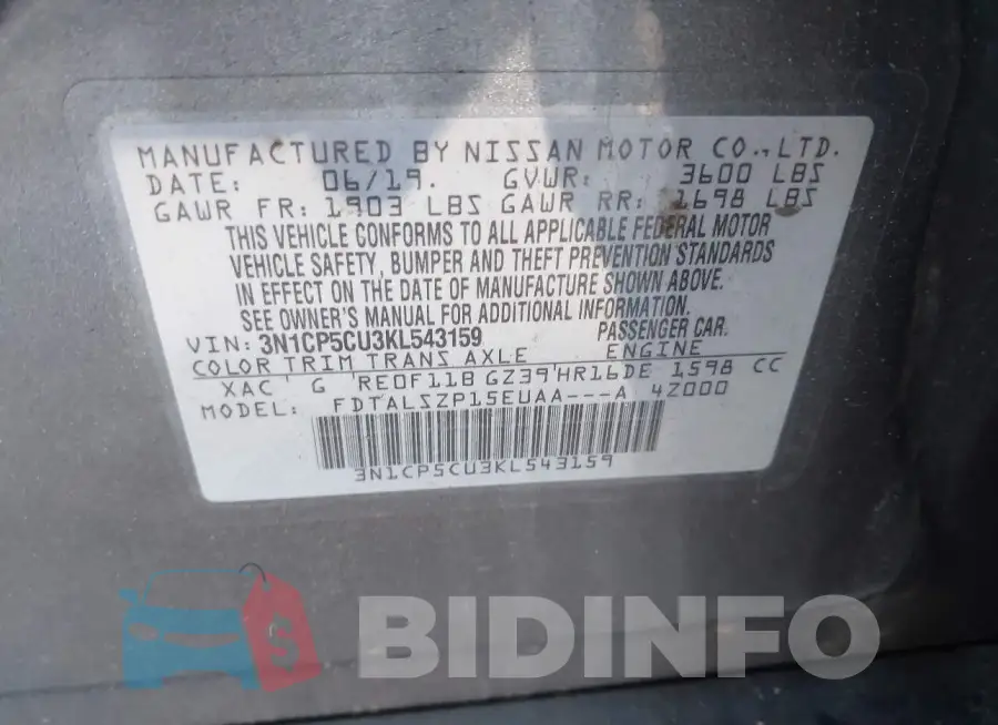 3N1CP5CU3KL543159 Photo# 9