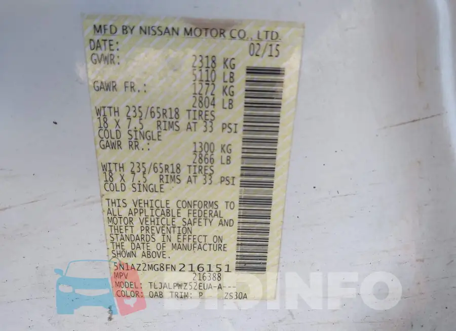 5N1AZ2MG8FN216151 Photo# 9