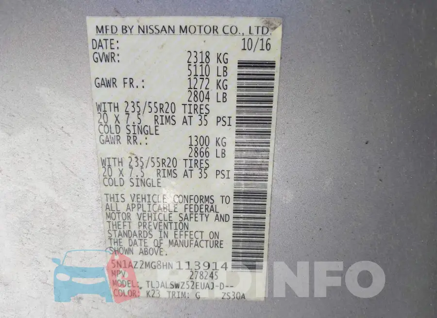 5N1AZ2MG8HN113914 Photo# 9
