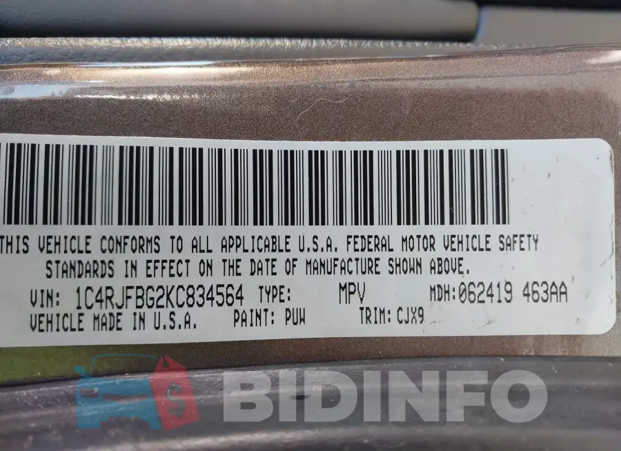 1C4RJFBG2KC834564 Photo# 9