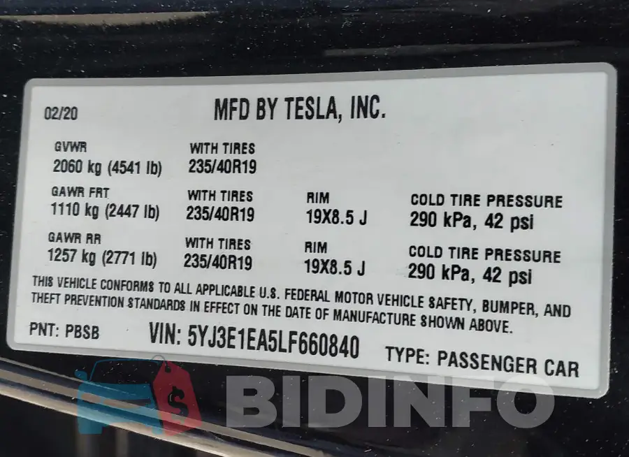 5YJ3E1EA5LF660840 Photo# 9