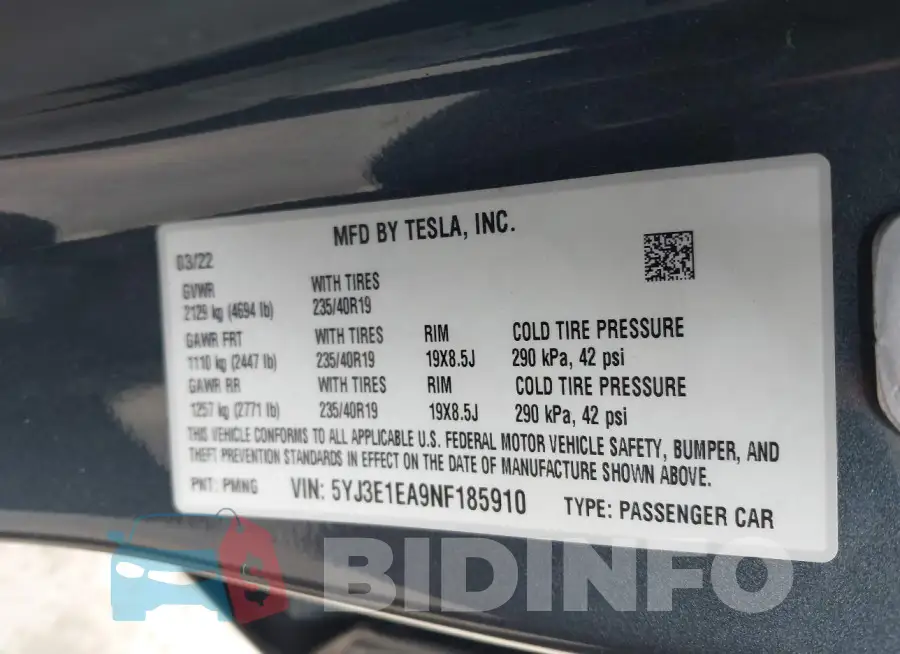5YJ3E1EA9NF185910 Photo# 9