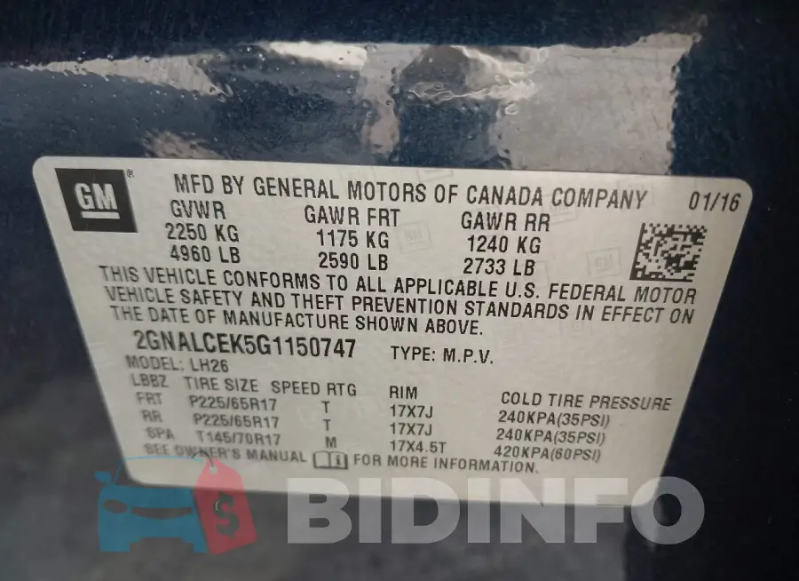 2GNALCEK5G1150747 Photo# 9