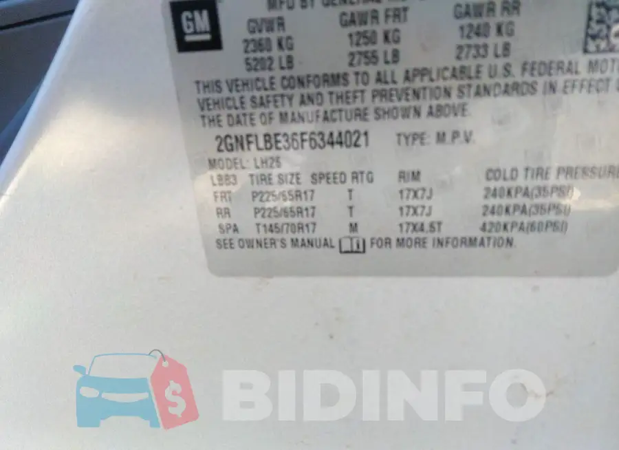 2GNFLBE36F6344021 Photo# 9