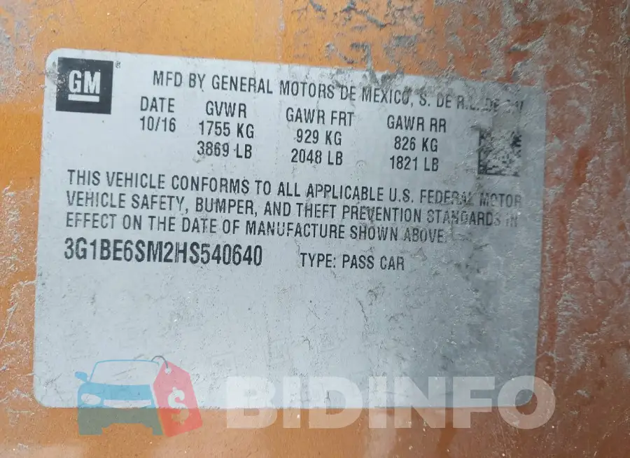3G1BE6SM2HS540640 Photo# 9