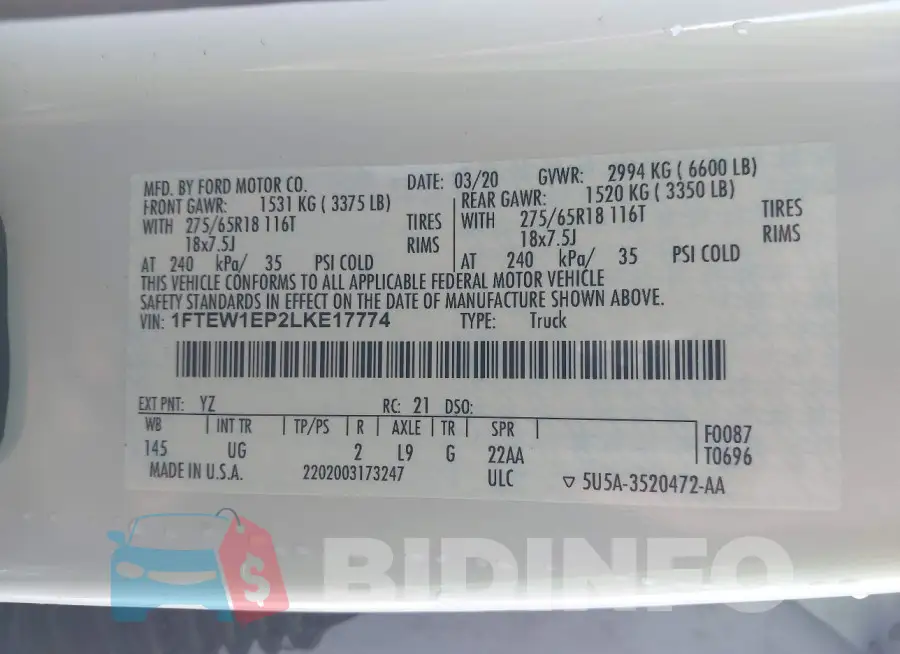1FTEW1EP2LKE17774 Photo# 9