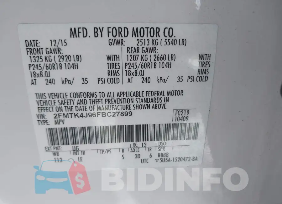 2FMTK4J96FBC27899 Photo# 9