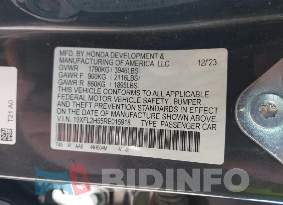 19XFL2H55RE015918 Photo# 9