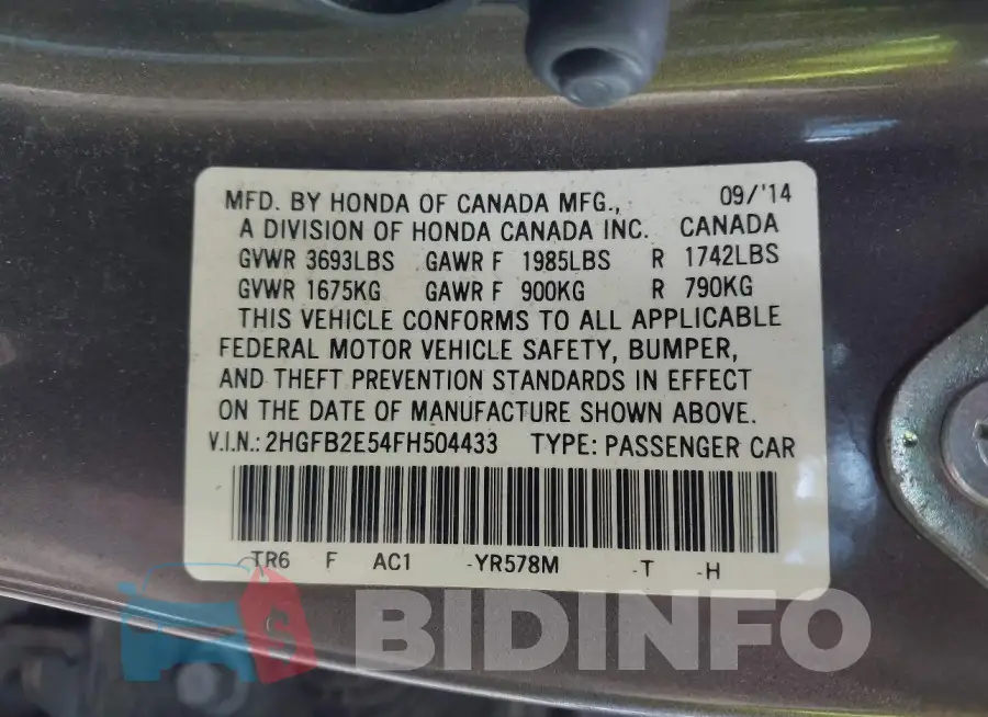2HGFB2E54FH504433 Photo# 9