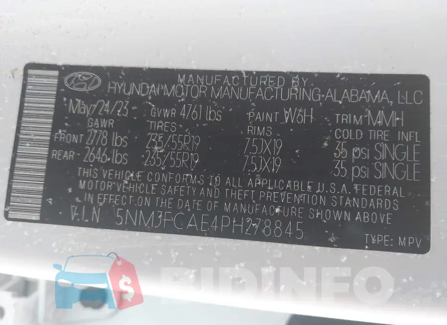 5NMJFCAE4PH278845 Photo# 9