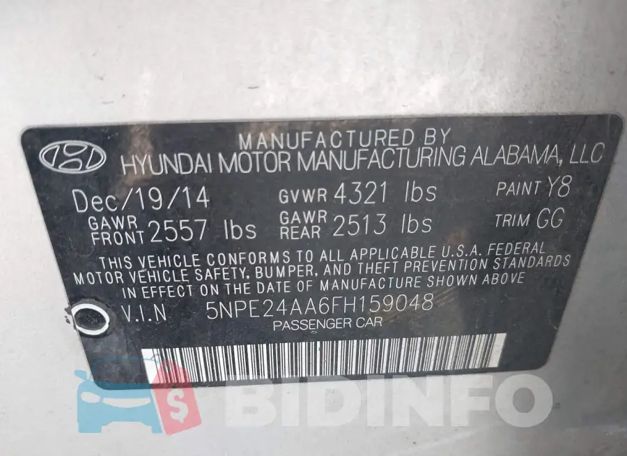 5NPE24AA6FH159048 Photo# 9