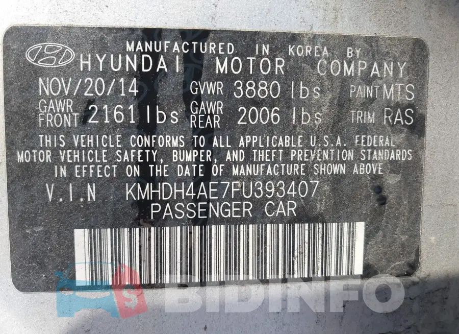 KMHDH4AE7FU393407 Photo# 9