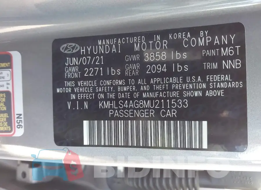 KMHLS4AG8MU211533 Photo# 9
