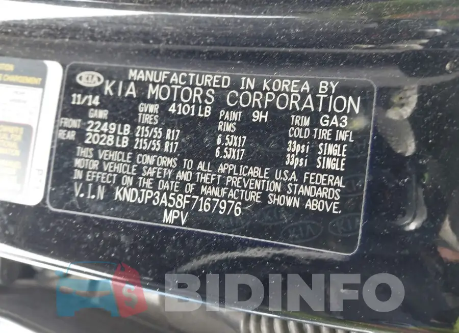 KNDJP3A58F7167976 Photo# 9