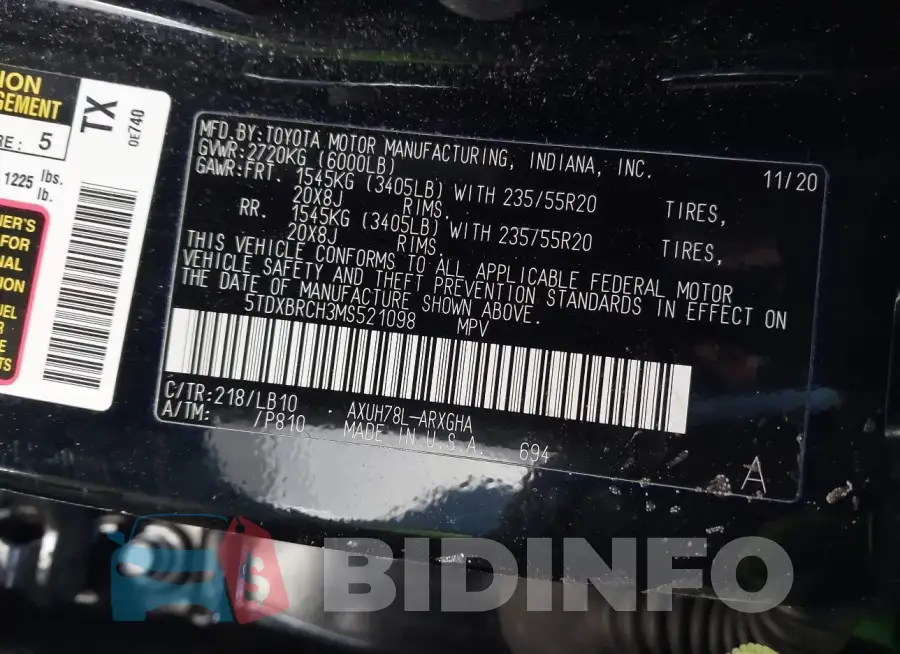 5TDXBRCH3MS521098 Photo# 9