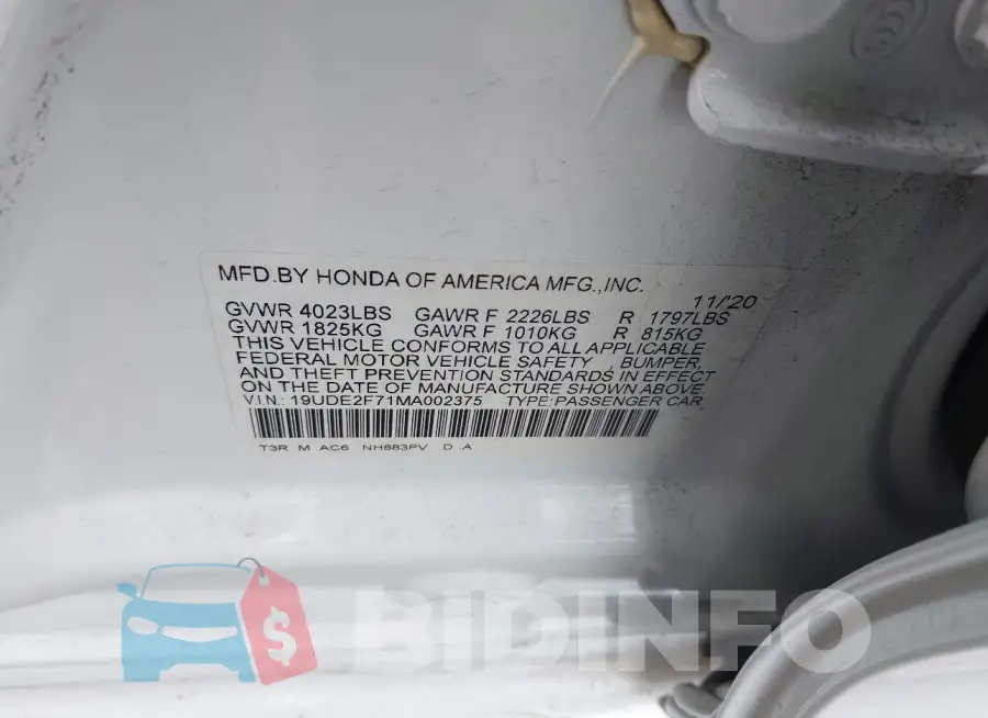 19UDE2F71MA002375 Photo# 9