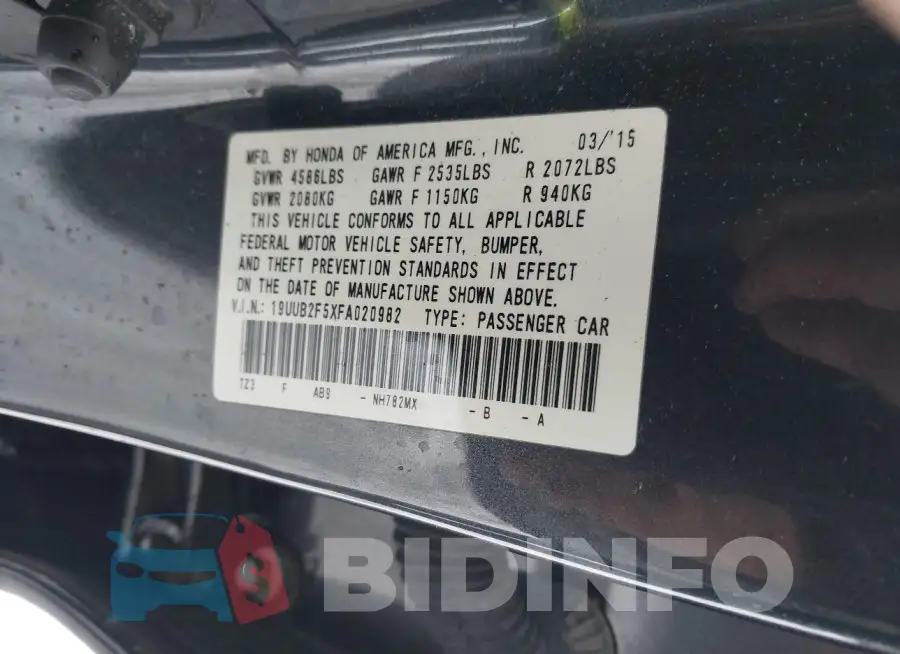 19UUB2F5XFA020982 Photo# 9