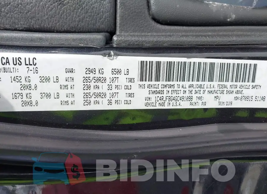 1C4RJFBG4GC491098 Photo# 9