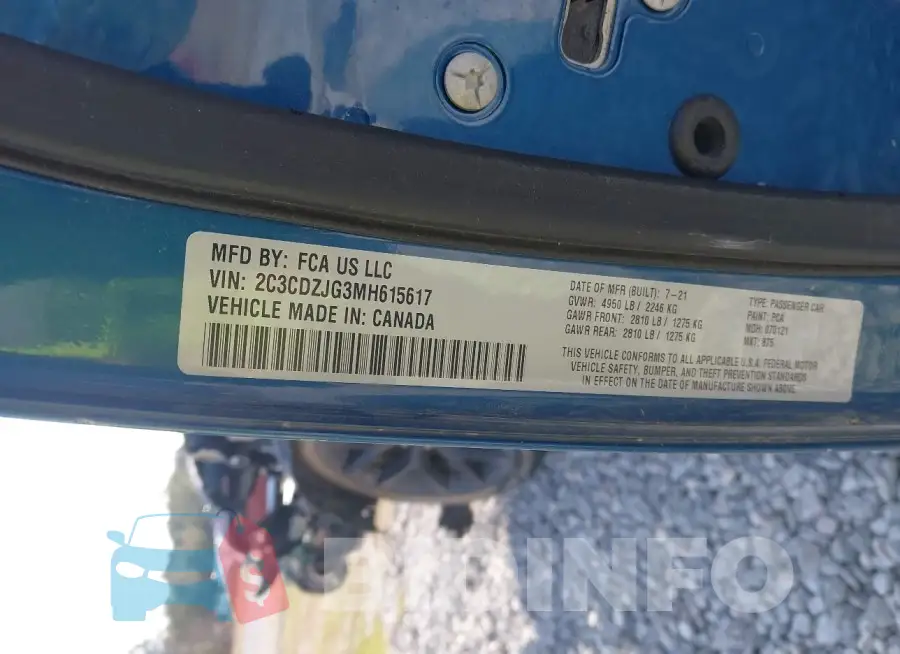 2C3CDZJG3MH615617 Photo# 9