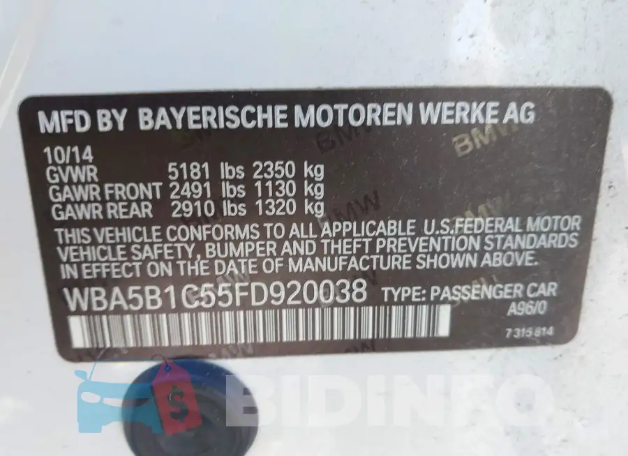 WBA5B1C55FD920038 Photo# 9