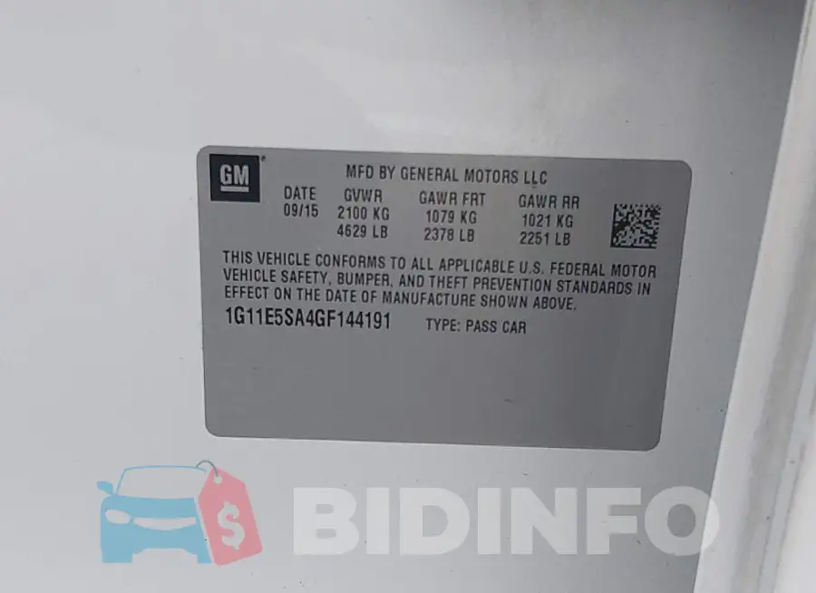 1G11E5SA4GF144191 Photo# 9
