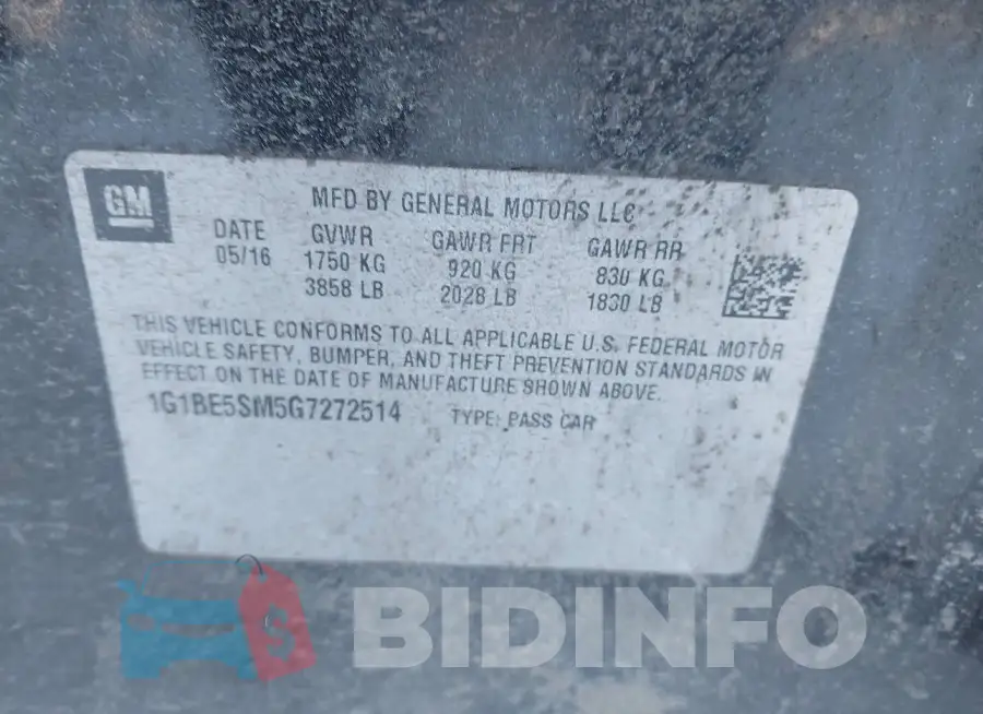 1G1BE5SM5G7272514 Photo# 9
