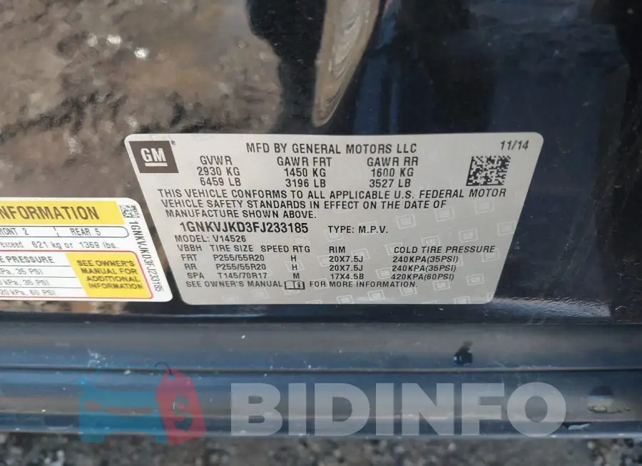 1GNKVJKD3FJ233185 Photo# 9