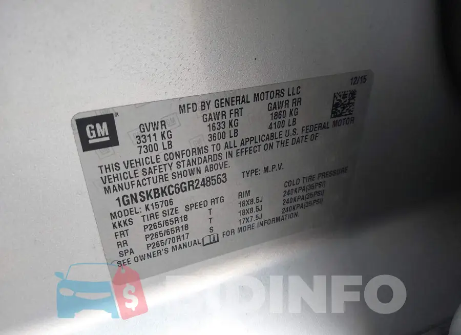1GNSKBKC6GR248563 Photo# 9