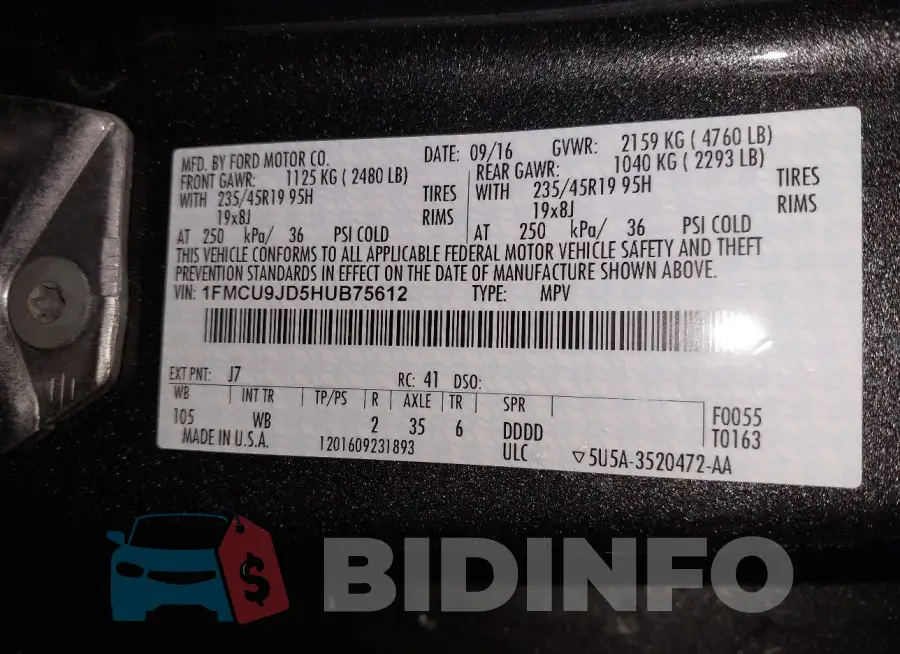 1FMCU9JD5HUB75612 Photo# 9