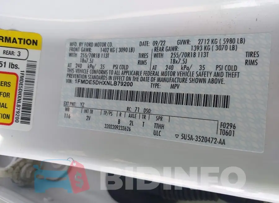 1FMDE5DHXNLB79200 Photo# 9