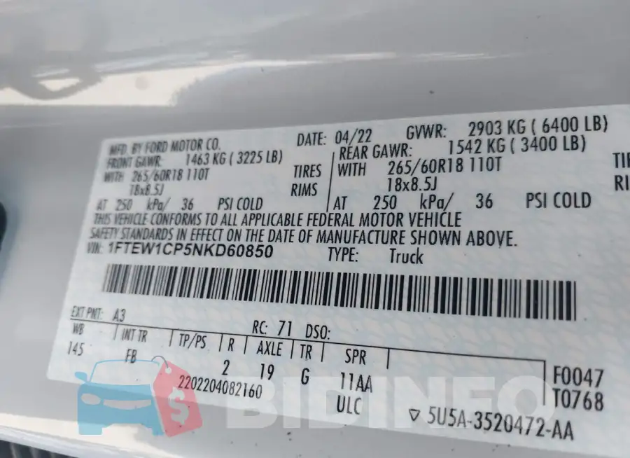 1FTEW1CP5NKD60850 Photo# 9