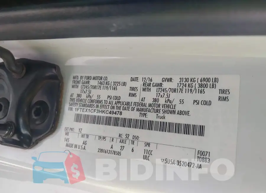 1FTEX1CF3HKC49478 Photo# 8