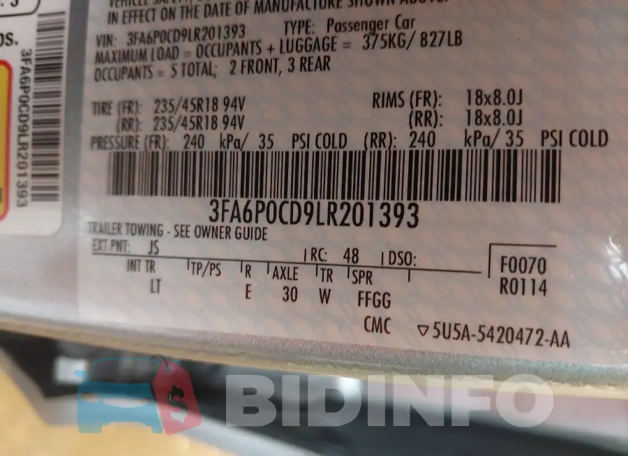 3FA6P0CD9LR201393 Photo# 9